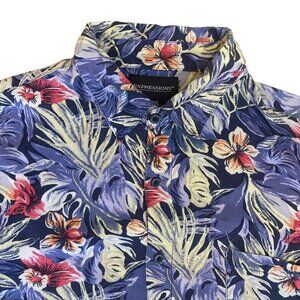 Men's Vibrant Floral Short-Sleeve Button-Up Shirt from Expressions